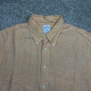 BROOKS BROTHERS 100% LINEN Mens Large Orange Short Sleeve Button Down Shirt